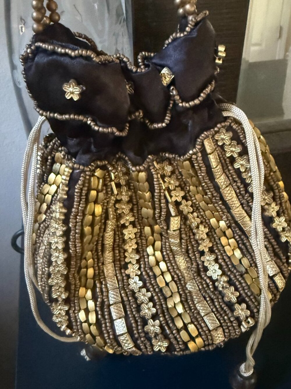 Gold & Black beaded Evening Bag